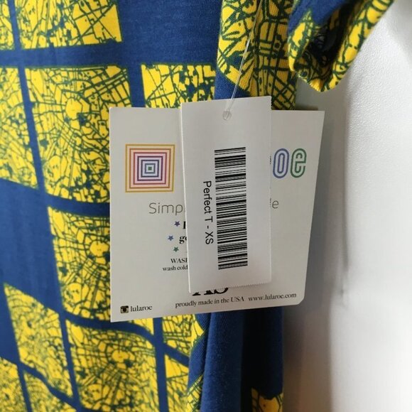 Lularoe Perfect T Shirt Yellow Blue - Picture 6 of 7